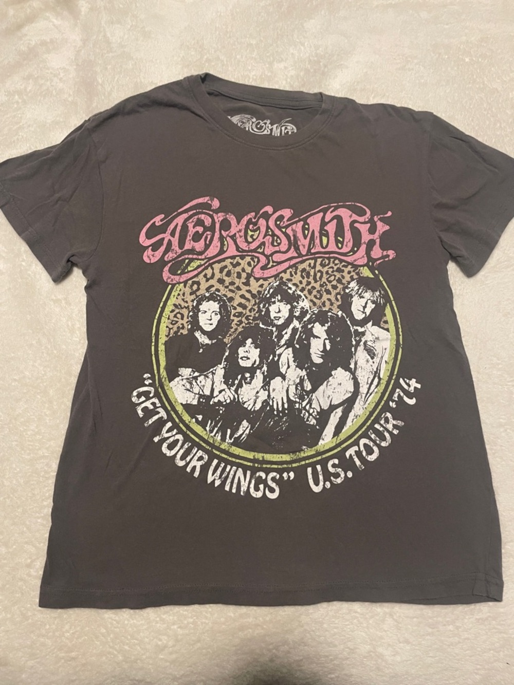 Aerosmith 'Get Your Wings' Graphic Tee in Black with Pink & Green